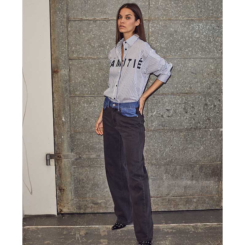 Haute L'amitie - Stripe chest logo shirt - Hvid/blå striber