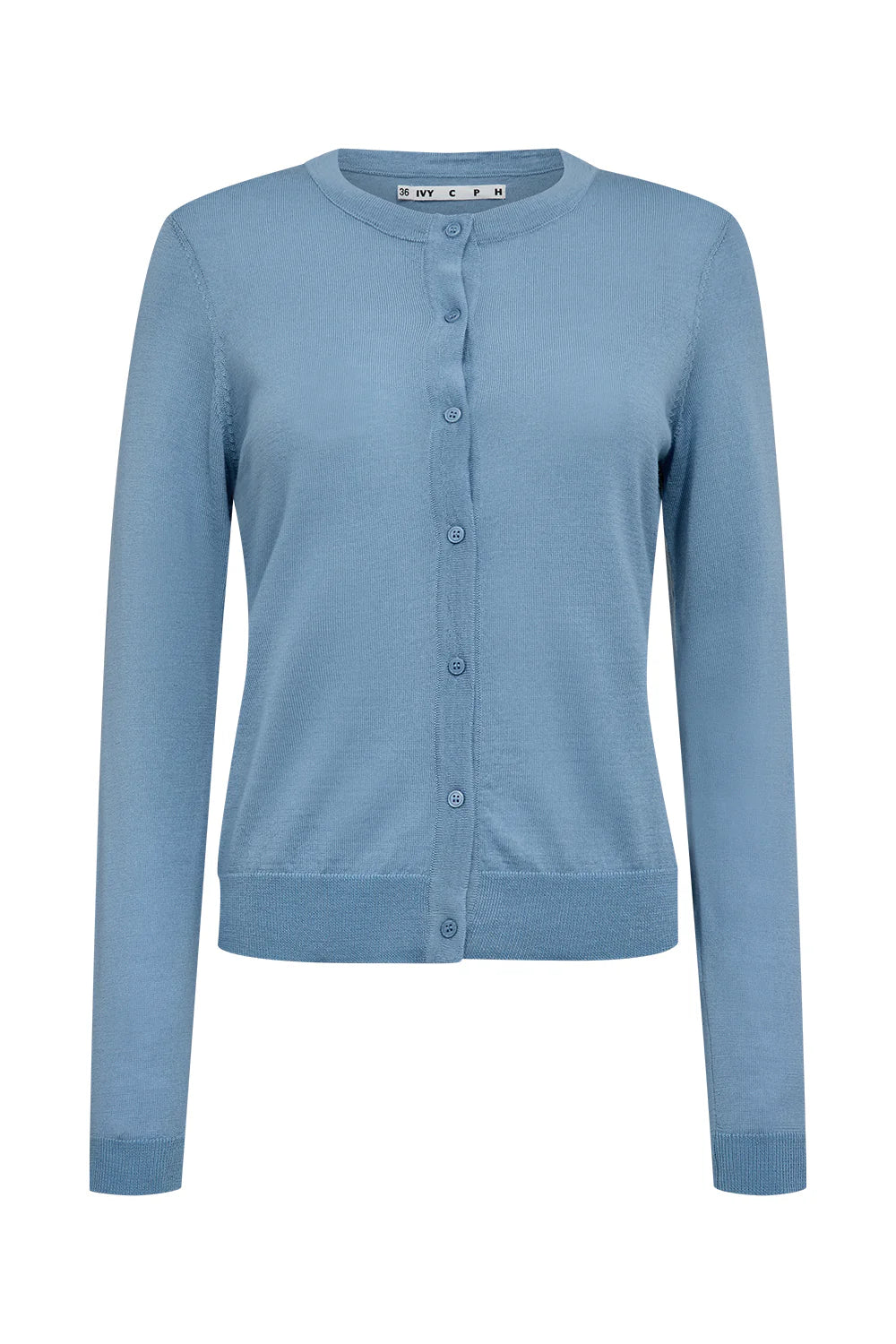 IVY-Essex Langærmet Cardigan med O-hals - Stålblå