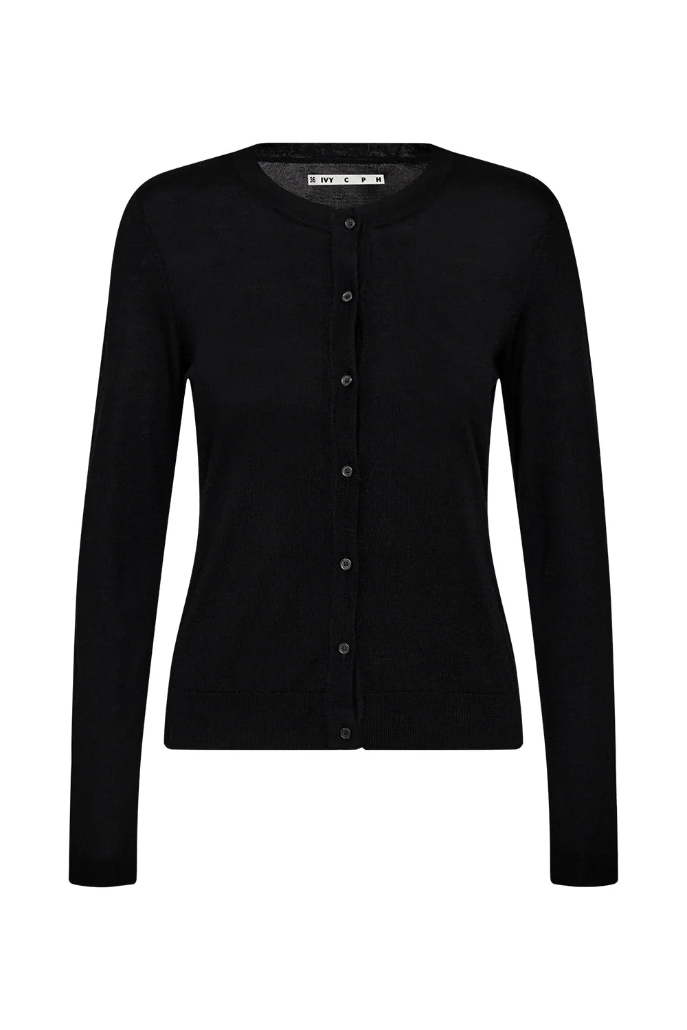 IVY-Essex Langærmet Cardigan med O-hals - Sort