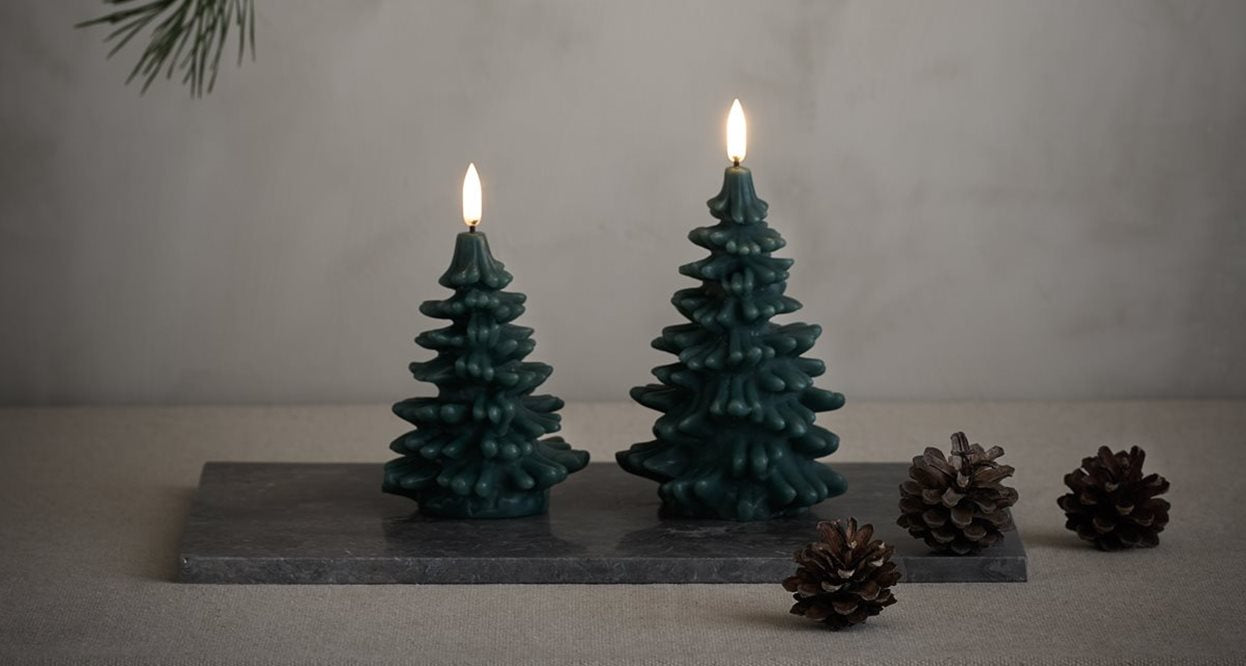 Uyuni - Christmas Tree Candles W9 x H12cm - Olive Green
